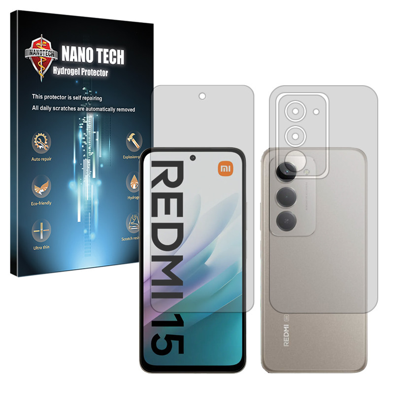 محافظ صفحه نمایش شفاف نانو تک مدل Tough مناسب برای گوشی موبایل شیائومی Redmi 15 4G به همراه محافظ پشت گوشی