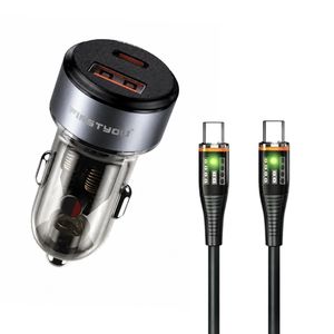 شارژر فندکی 70 وات دو پورت فرست یو مدل F070 به همراه کابل usb-C