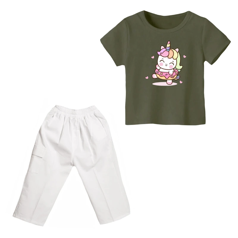 ست تی شرت و شلوارک دخترانه مدل یونیکورن کد ۵