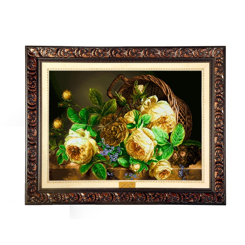 تابلو فرش ماشینی نقش نگار رضوی طرح گل کد 2419D