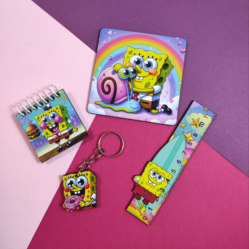 ست لوازم التحریر مدل چوبی مدل باب اسفنجی مجموعه 4 عددی