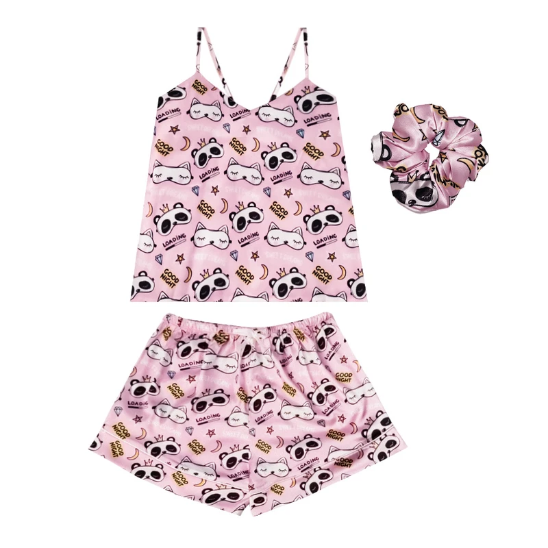 لباس خواب زنانه مدل ساتن ابریشم کد 666018 به همراه اسکرانچی مو