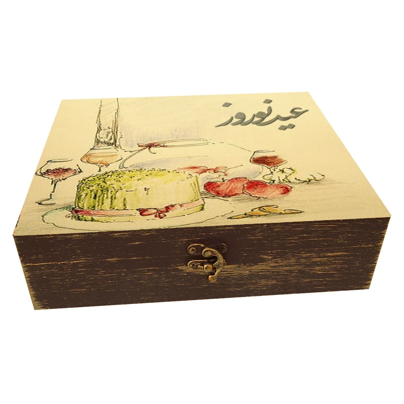 جعبه هدیه دست‌ساز مدل چوبی طرح نوروز ایرانی کد WS317