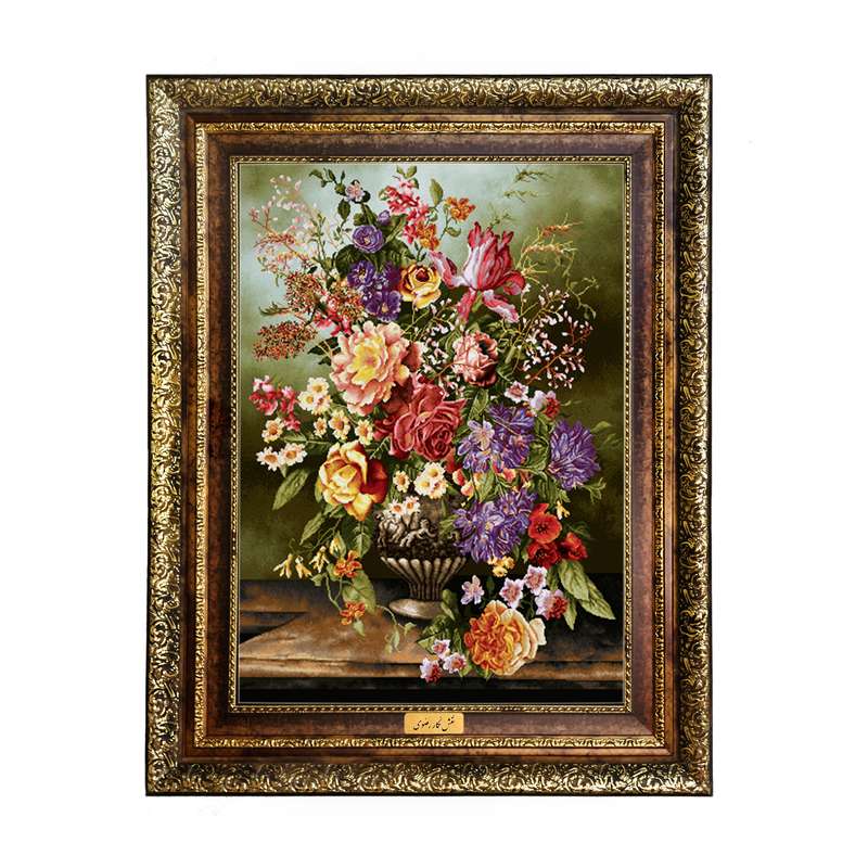 تابلو فرش ماشینی نقش نگار رضوی طرح گل کد 452H تابلو فرش ماشینی نقش نگار رضوی طرح گل کد 452H