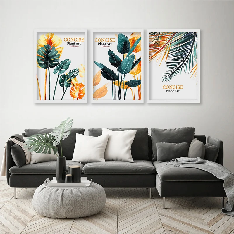 تابلو صبا طرح مدل دکوراتیو برگ انجیری کد 973w مجموعه 3 عددی