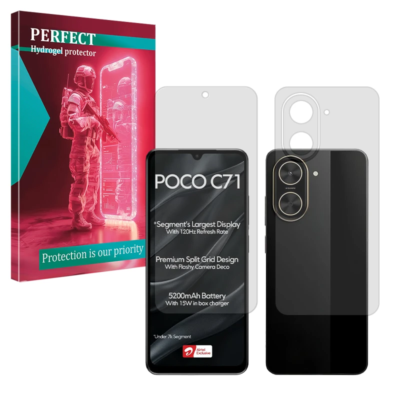 محافظ صفحه نمایش مات پرفکت مدل Tough مناسب برای گوشی موبایل شیائومی Poco C71 به همراه محافظ پشت گوشی
