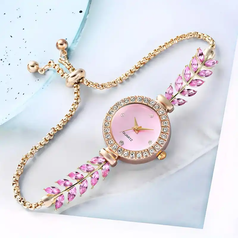 ساعت مچی عقربه ای زنانه مدل نگینی بند کرواتی02