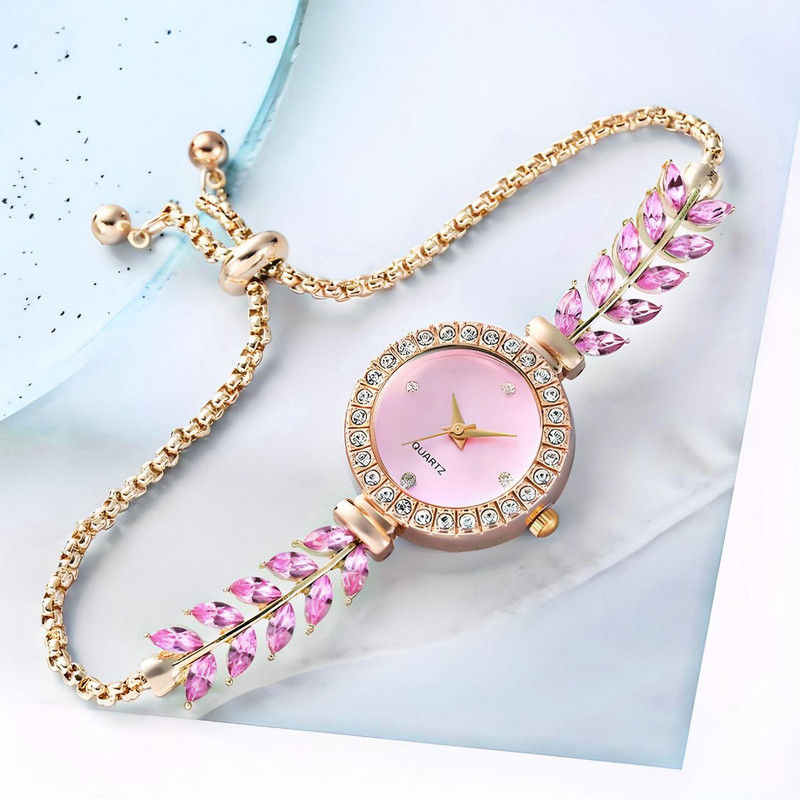 ساعت مچی عقربه ای زنانه مدل نگینی بند کرواتی02 ساعت مچی عقربه ای زنانه مدل نگینی بند کرواتی02