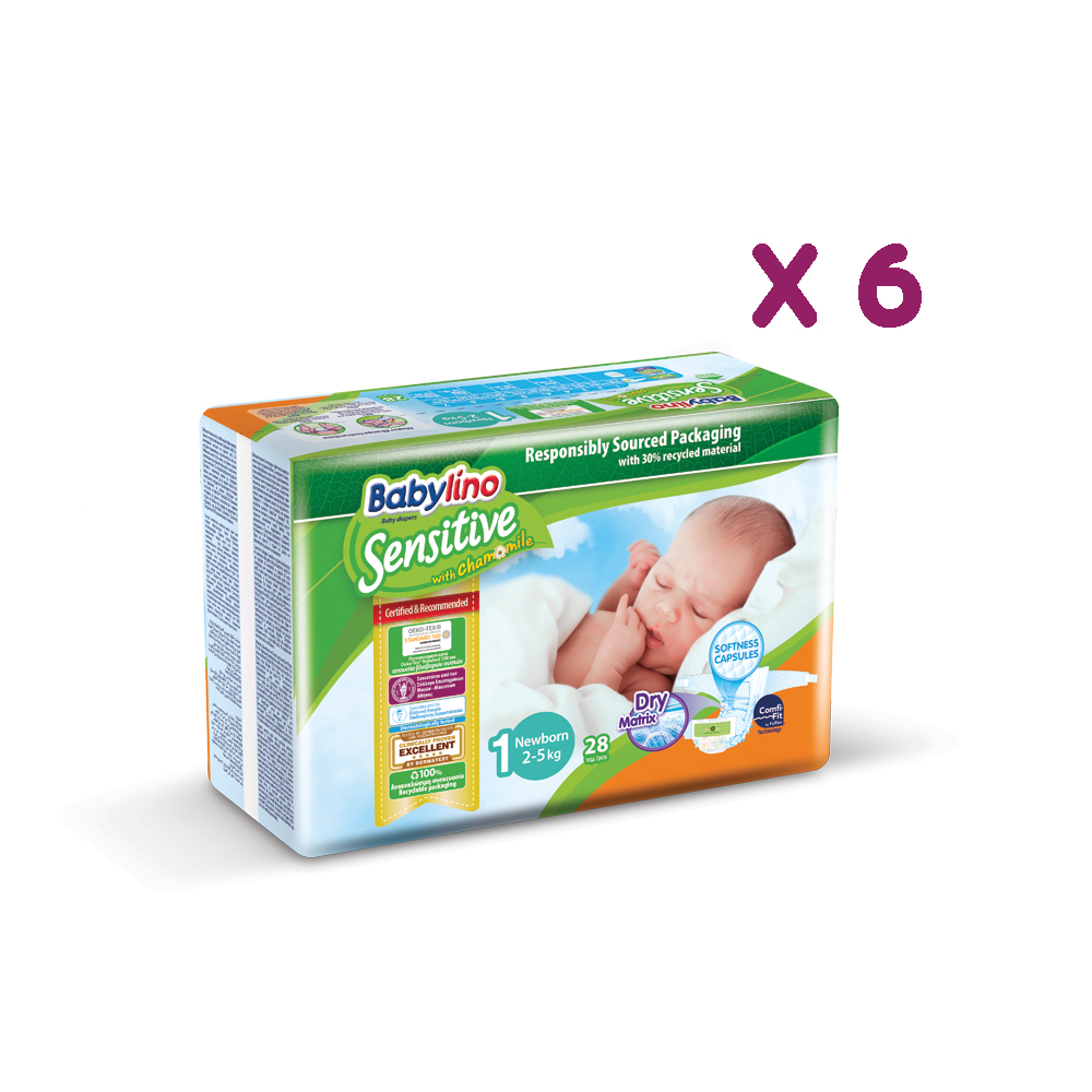 پوشک بیبی لینو مدل سنسیتیو کد 1 مجموعه شش عددی بسته 28 عددی