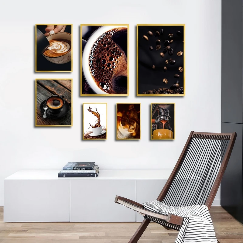 تابلو بکلیت طرح کافه و قهوه مدل شاین اکلیلی کد T-2816 مجموعه 7 عددی