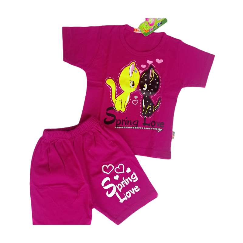 ست تی شرت و شلوارک دخترانه مدل گربه