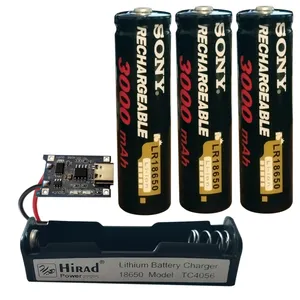 باتری لیتیومی قابل شارژ سونی مدل 3-16850ظرفیت 3000 میلی‌آمپر به همراه شارژر باتری