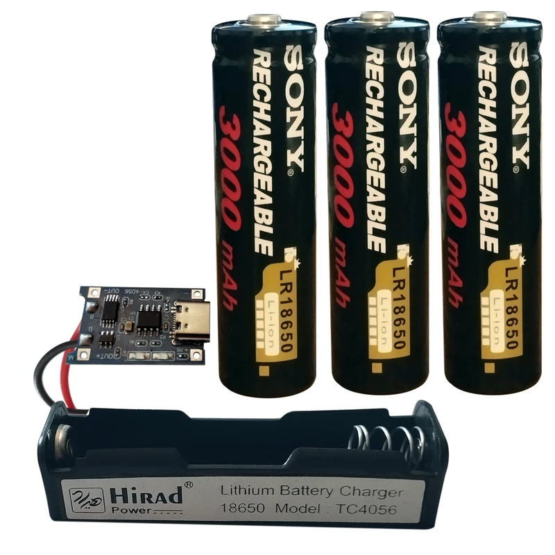 باتری لیتیومی قابل شارژ سونی مدل 3-16850ظرفیت 3000 میلی‌آمپر به همراه شارژر باتری