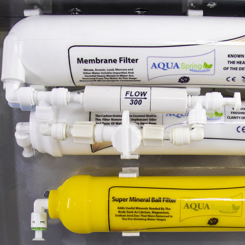 دستگاه تصفیه کننده آب آکوآ اسپرینگ مدل RO-S7-KZ 7700 به همراه فیلتر مجموعه 4 عددی و رسوبگیر گلیتز