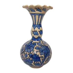 گلدان سفالی شیپوری طرح گل و مرغ کد 022