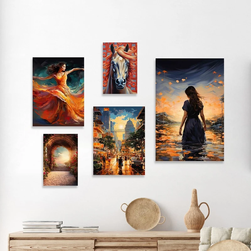 تابلو شاسی بکلیت طرح منظره شب و اسب و رقص مدل SH-1165  مجموعه 5 عددی