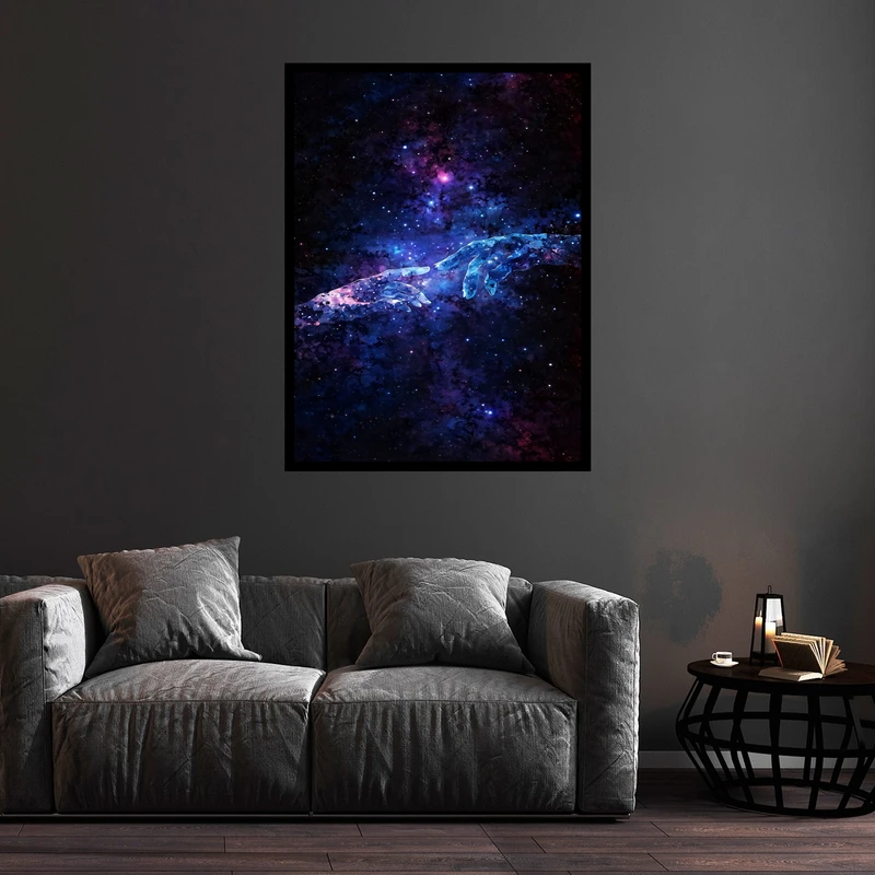 تابلو بکلیت طرح هنری فانتزی اسمان  فضا و کهکشان و ستاره رمدل B-bu5686 فریم مشکی