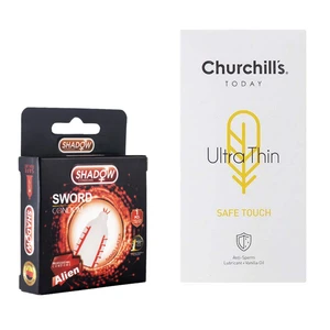 کاندوم چرچیلز مدل Safe Touch بسته 12 عددی به همراه کاندوم شادو مدل Sword