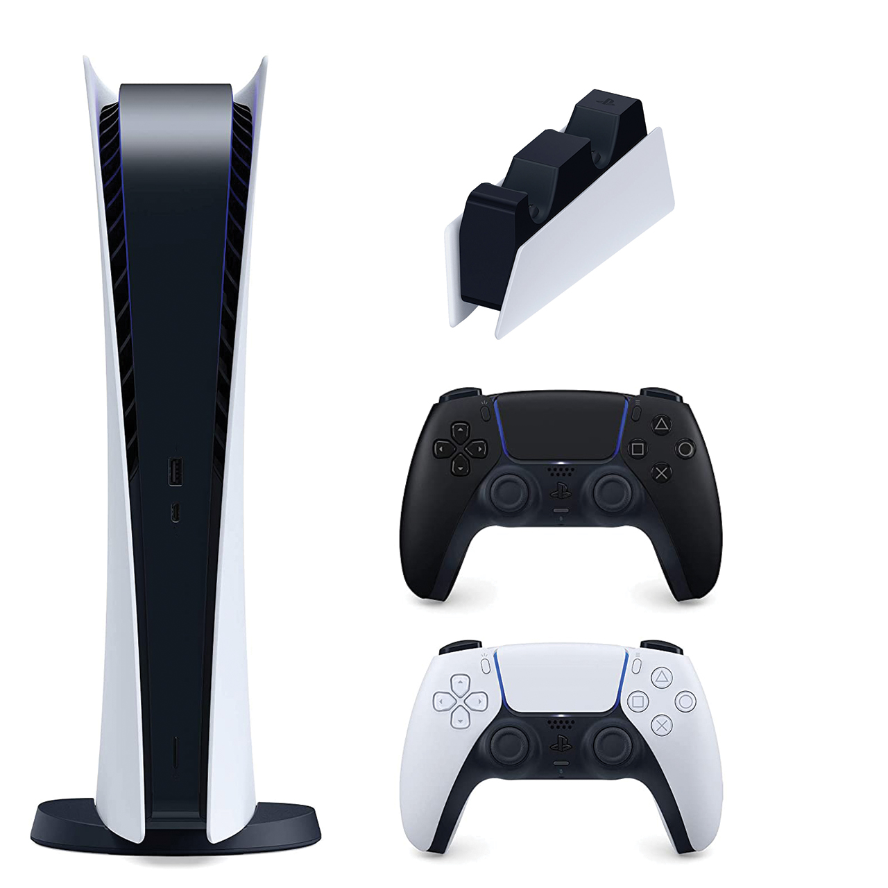 مجموعه کنسول بازی سونی مدل PlayStation 5 Digital ظرفیت 825 گیگابایت به دسته اضافی و پایه شارژر