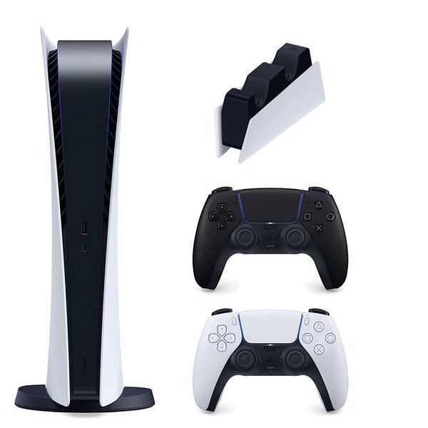 مجموعه کنسول بازی سونی مدل PlayStation 5 Digital ظرفیت 825 گیگابایت به دسته اضافی و پایه شارژر مجموعه کنسول بازی سونی مدل PlayStation 5 Digital ظرفیت 825 گیگابایت به دسته اضافی و پایه شارژر