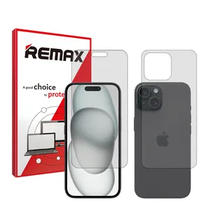 Remax HyGEL model transparent screen protector suitable for Apple iPhone 15 Plus mobile phone along with the back protector