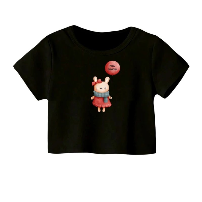 کراپ‌ تی‌شرت آستین کوتاه زنانه مدل خرگوش بادکنک