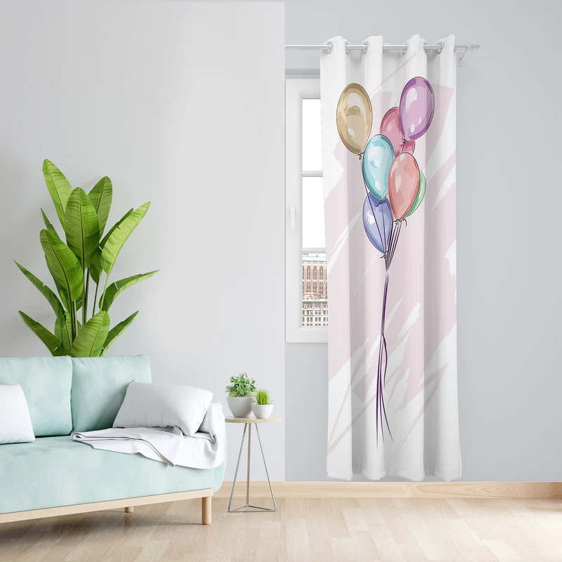 پرده طرح بادکنک مدل مخمل پانچی کد L 1737 Z سایز 140x200 سانتی متر