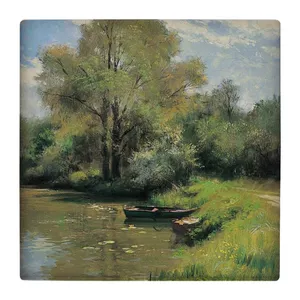  زیر لیوانی  طرح نقاشی منظره دریاچه و قایق کد    4861136_3754