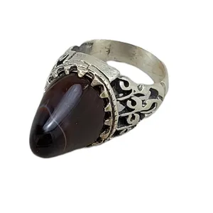 انگشتر نقره مردانه مدل عقیق باباقوری رکاب علی