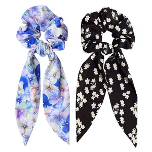 کش مو زنانه دلنار گالری مدل اسکرانچی خرگوشی گل بنفشه و شکوفه ریز مجموعه 2 عددی