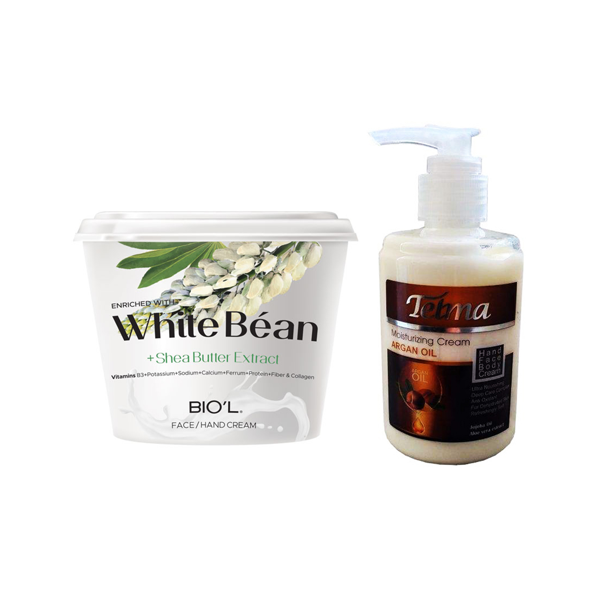 کرم آبرسان و مرطوب کننده تلما مدل آرگان حجم 200 میلی لیتر به همراه کرم مرطوب کننده بیول مدل White Bean حجم 250 میلی لیتر