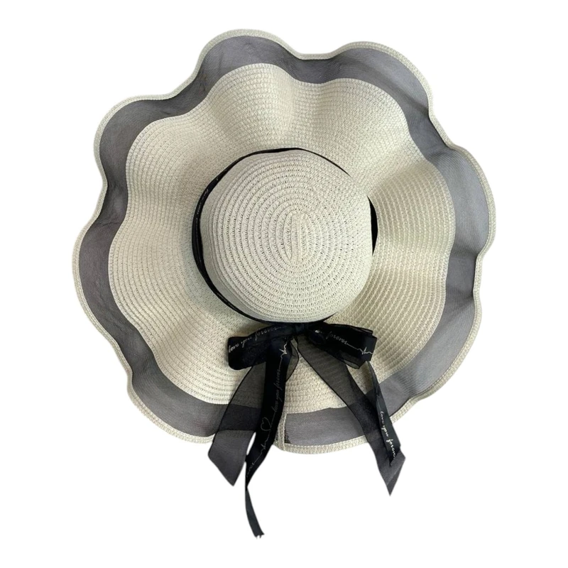 کلاه حصیری زنانه مدل ساحلی دالبری لبه توری 