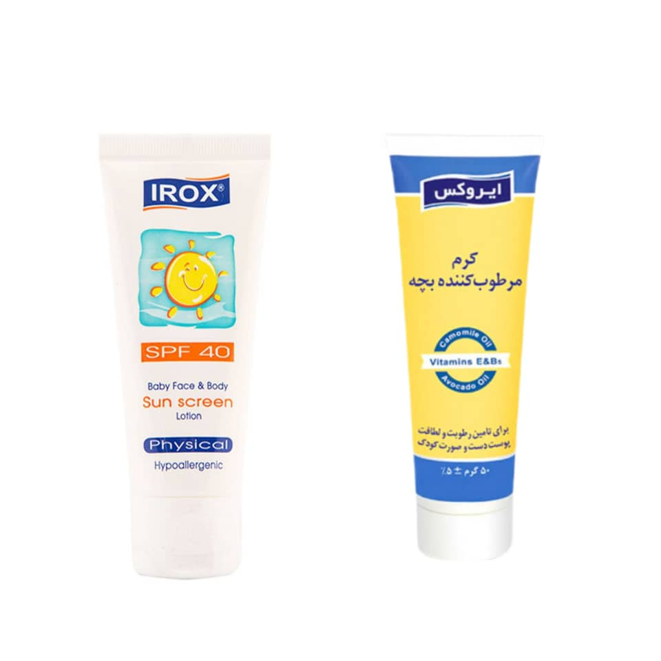 کرم مرطوب کننده کودک ایروکس مدل baby حجم 50 میلی لیتر به همراه کرم ضد آفتاب کودک ایروکس مدل baby حجم 50 میلی لیتر