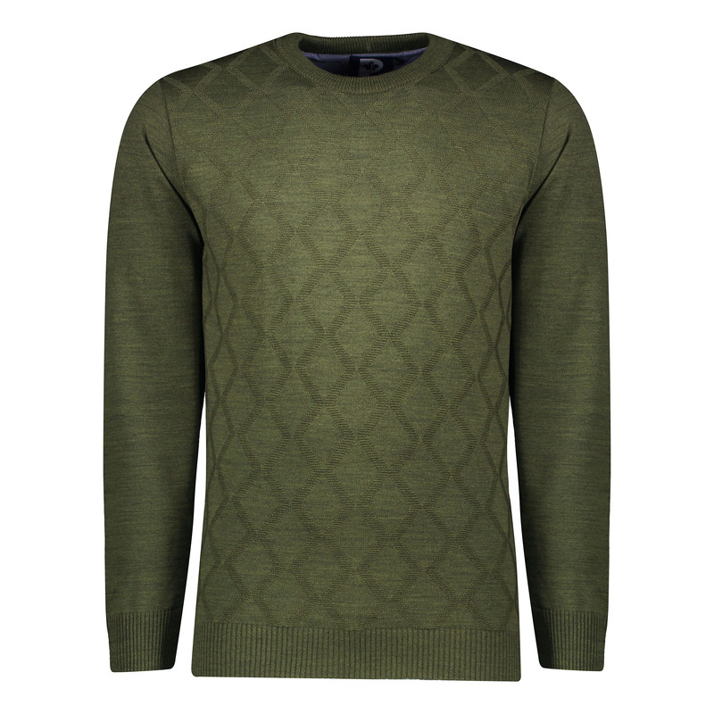 پلیور مردانه تریکو پاییزان مدل LOZ یقه گرد رنگ زیتونی