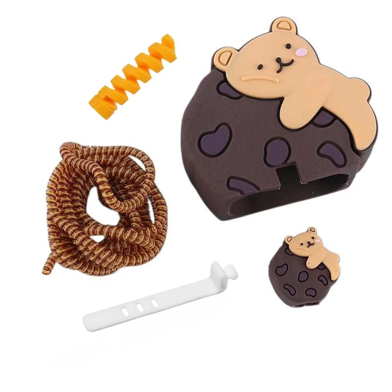 محافظ شارژر دیواری طرح خرس مدل ALO02 مناسب برای شارژر سامسونگ 25 وات سه پین بسته 5 عددی 