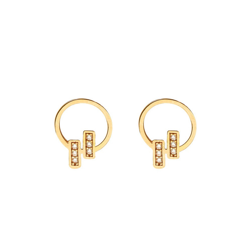 گوشواره میخی طلا 18 عیار زنانه الی گالری مدل دایره و دو خط نگینی