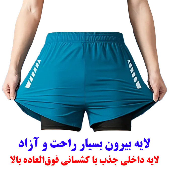 مایو پادار مردانه مدل دو لایه کد 1001 رنگ سبز آبی
