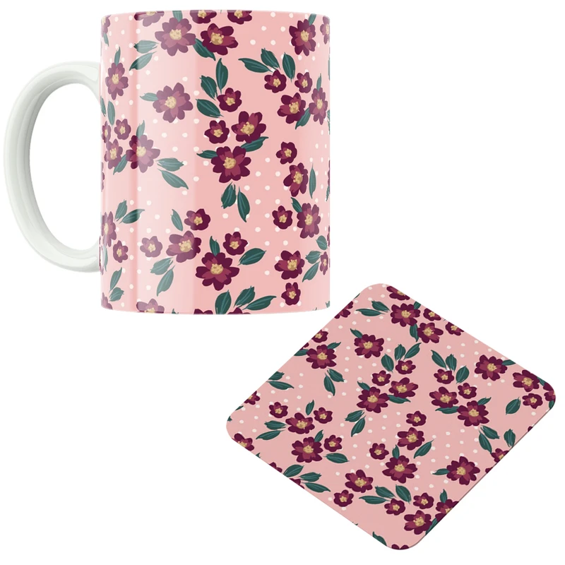 ماگ پاد آفرین مدل گل ها کد DKC471 به همراه زیر لیوانی