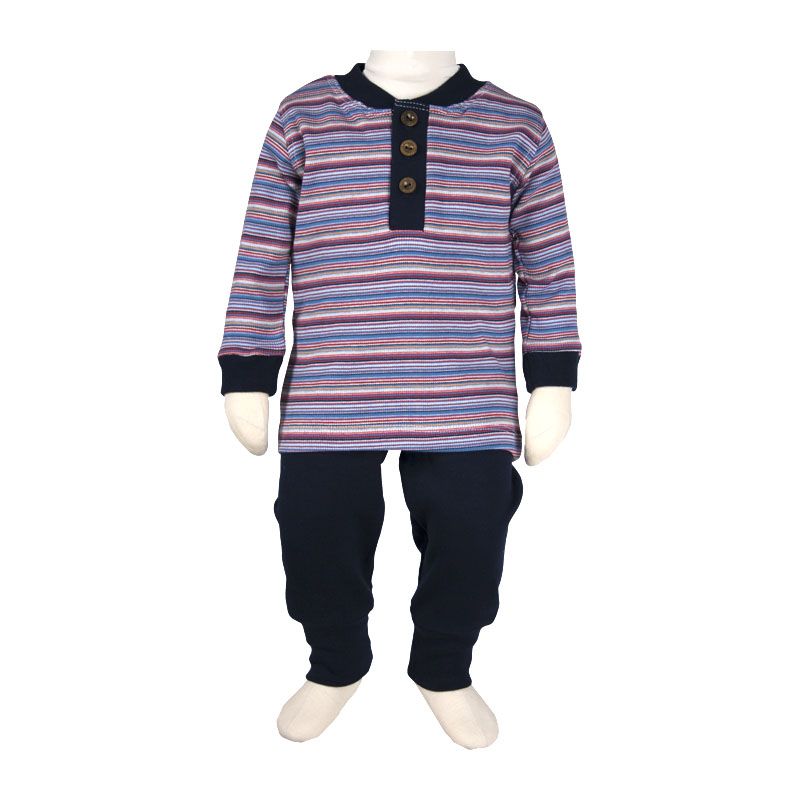 ست تی شرت آستین بلند و شلوار نوزادی آدمک مدل قاپکدار راه راه کد 111201 رنگ آبی - - 2