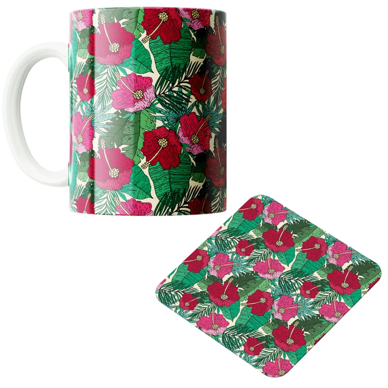 ماگ پاد آفرین مدل بهار طرح گل کد PZ291 به همراه زیرلیوانی