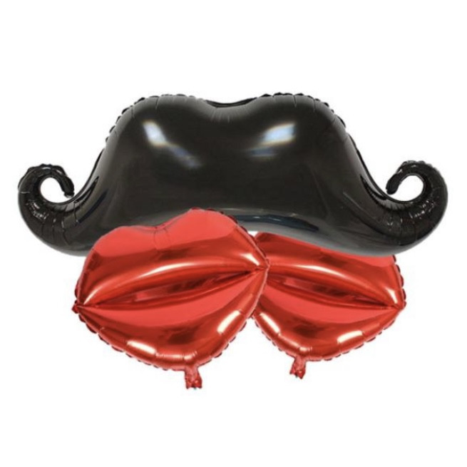 بادکنک فویلی مدل سیبیل و لب مجموعه 3 عددی