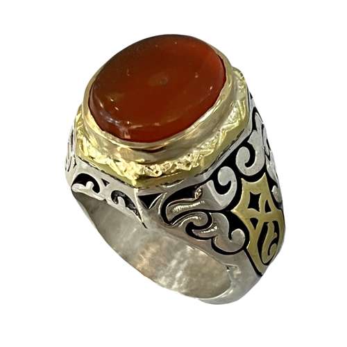 انگشتر نقره مردانه مدل برنجی عقیق یمانی 8760-2