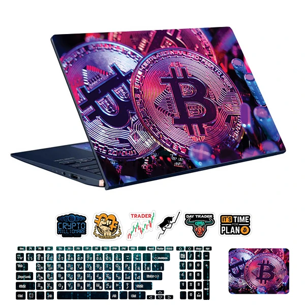 استیکر لپ تاپ توییجین و موییجین طرح Bitcoin کد 24 مناسب برای لپ تاپ 15.6 اینچ به همراه برچسب حروف فارسی کیبورد