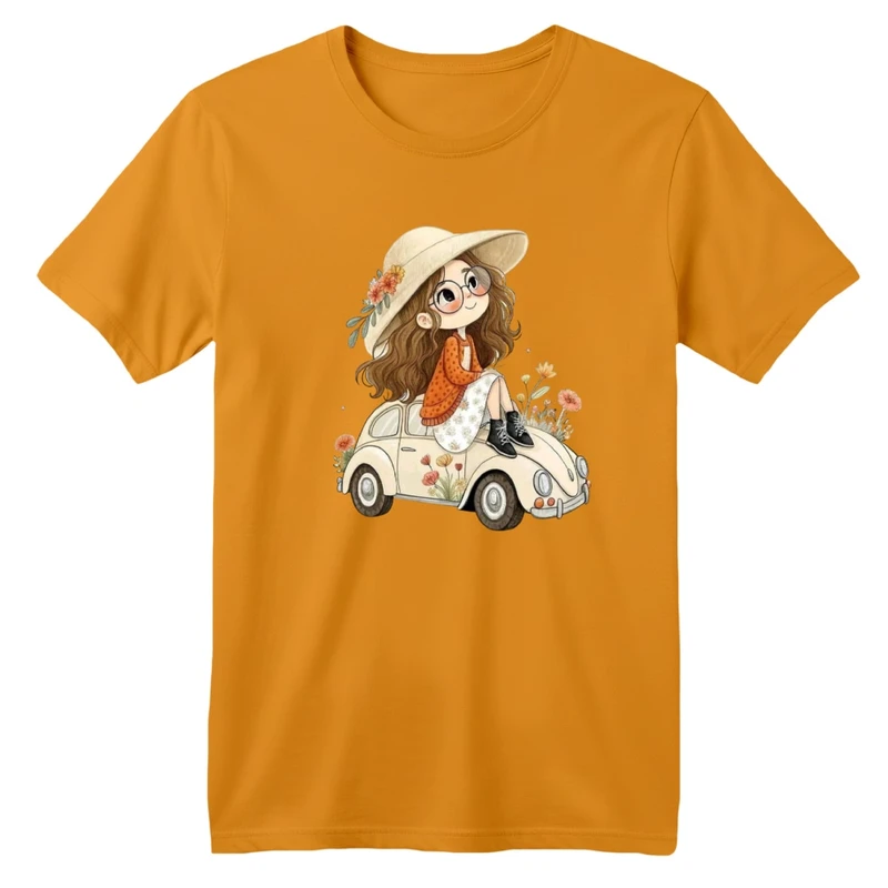 تی شرت آستین کوتاه بچگانه مدل دخترک و ماشین