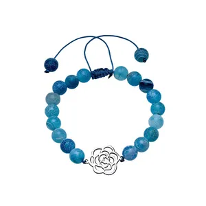 دستبند نقره و سنگ عقیق دراگون ترنم بهار طرح گل رز کد N56