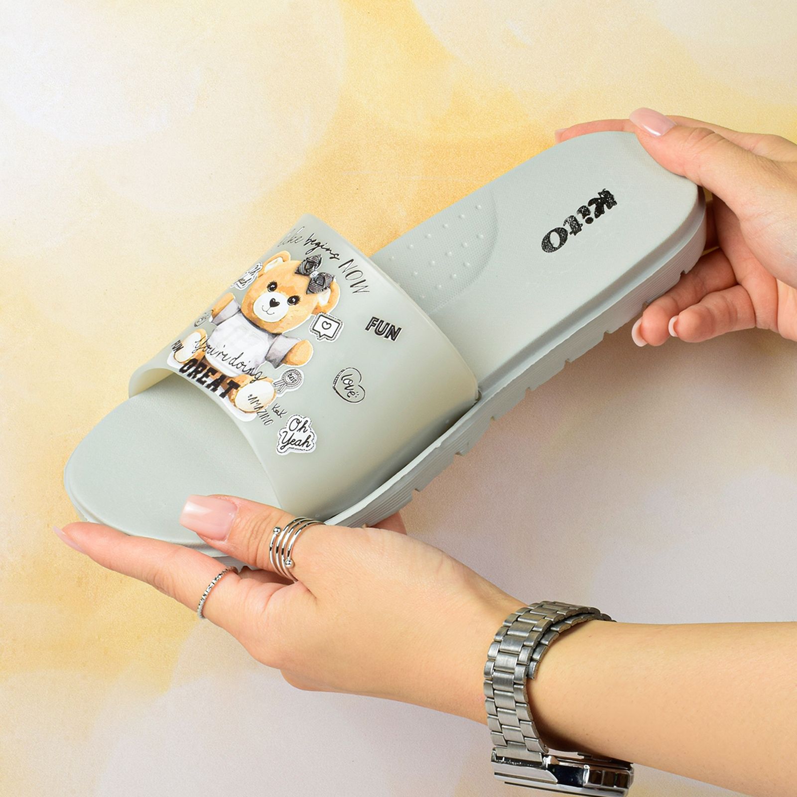 دمپایی زنانه کیتو مدل FUNNY TEDY BEAR GRY.4004 -  - 5