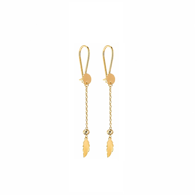 گوشواره بخیه‌ای طلا 18 عیار زنانه مان گالری مدل آویز پر  کد EA01-0027500