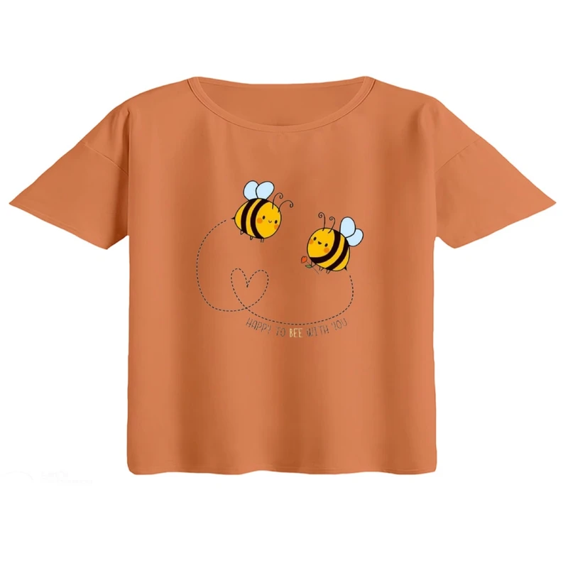 کراپ تی‌شرت آستین کوتاه زنانه مدل زنبور های عاشق