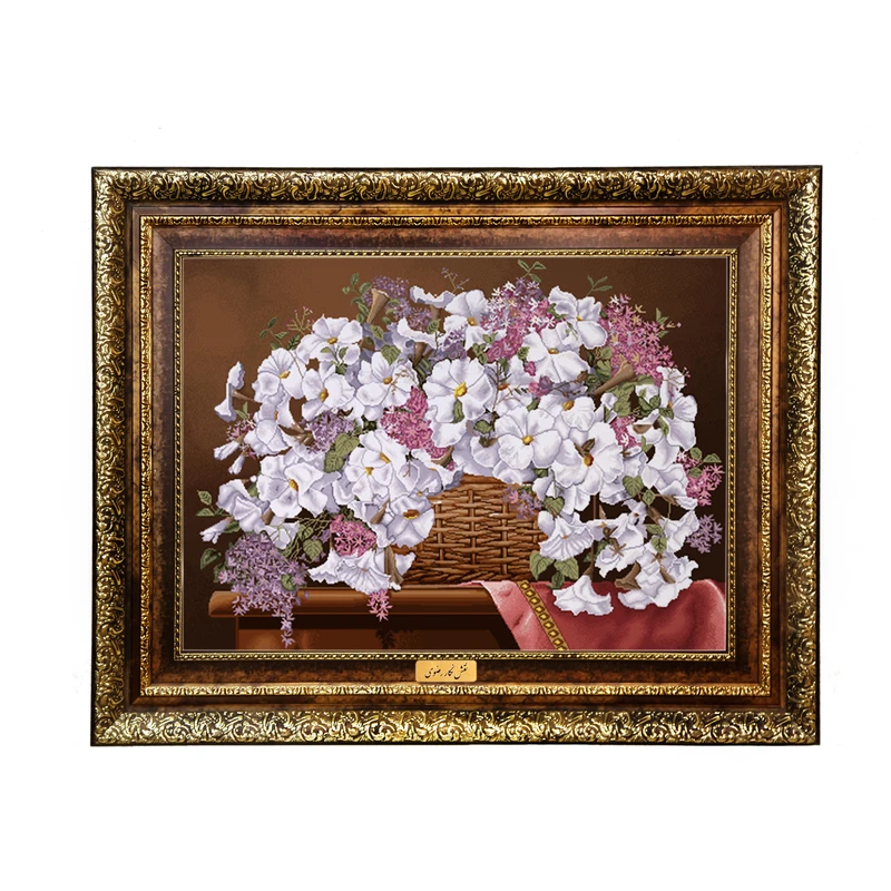 تابلو فرش ماشینی نقش نگار رضوی طرح گل کد 2091KH