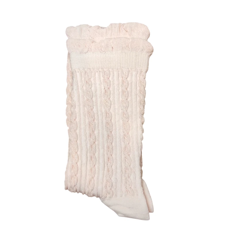 جوراب ساق بلند زنانه مدل لب چین دارـ پودری